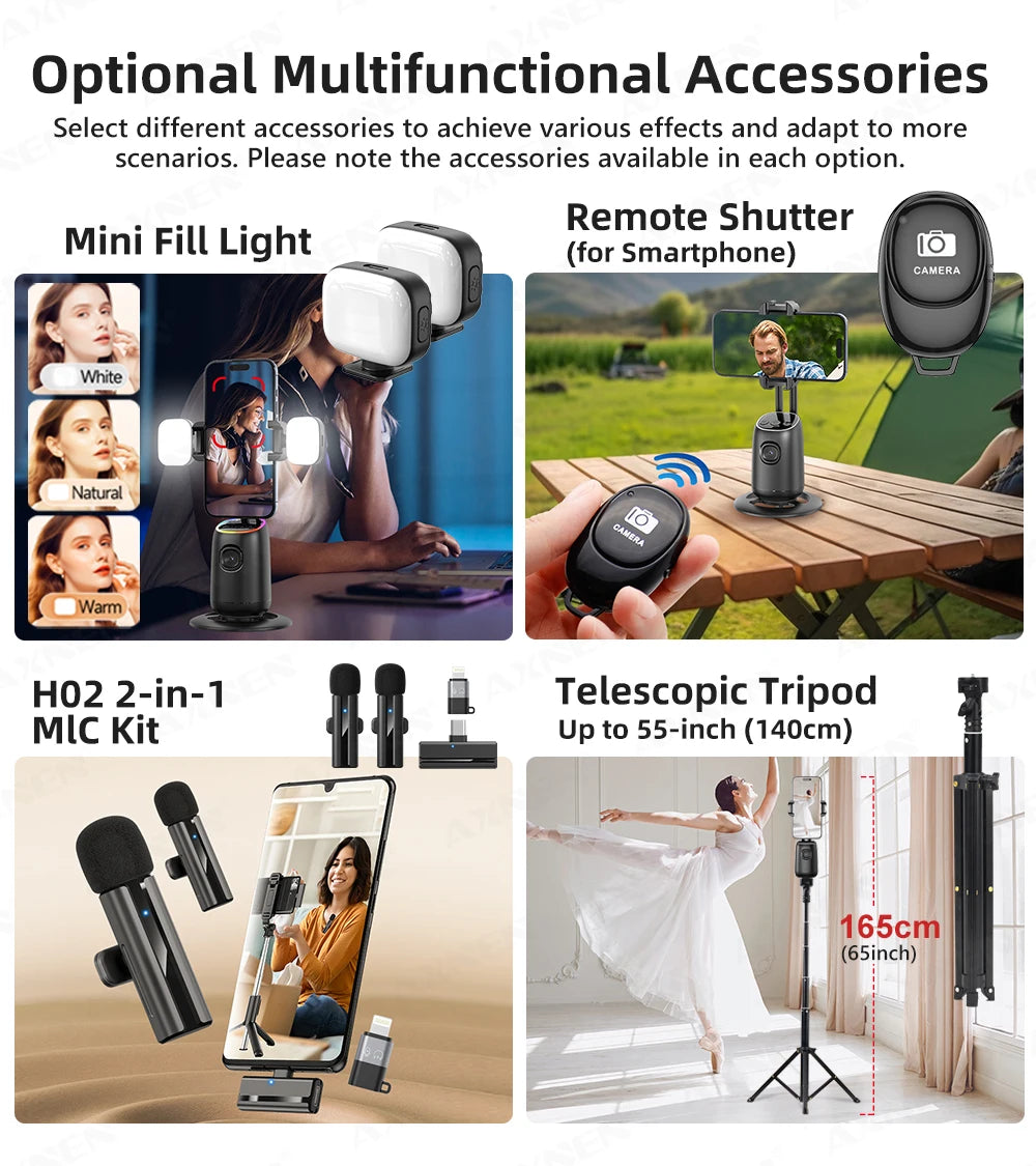 P05 AI Follow Gimbal 360 Rotation Face Tracking Stabilizer Filming Portable Desktop Cellphone Holder for Live/Photo