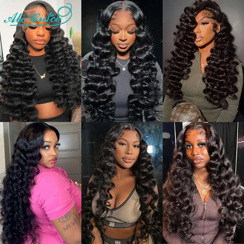 Ali Grace Hair Loose Wave Transparent 5x5 Lace Closure with Hair Bundles Brazilian Human Hair Loose Wave 3 Bundles With Closure