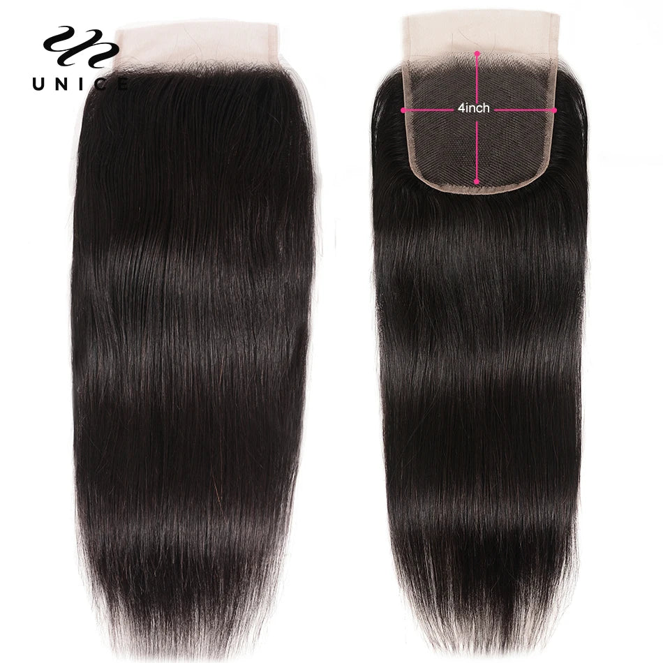 UNice Hair Peruvian Straight Hair Lace Closure Free& Middle Part 4x4 Remy Human Hair Closure  5x5 HD Lace Closure 1PC