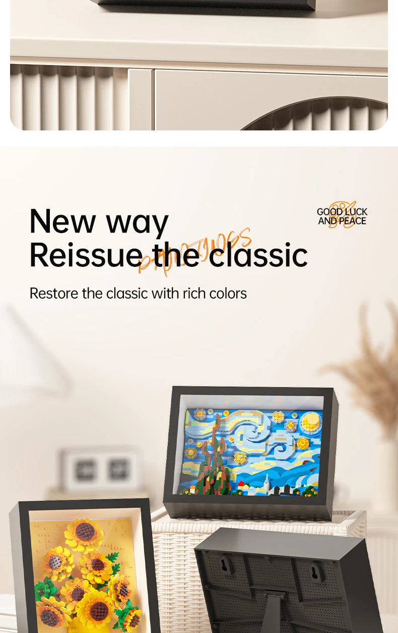 Creative World-famous Art Painting sunflower Van Gogh The Starry Night Galaxy Kanagawa Building Block,Christmas Birthday Gifts