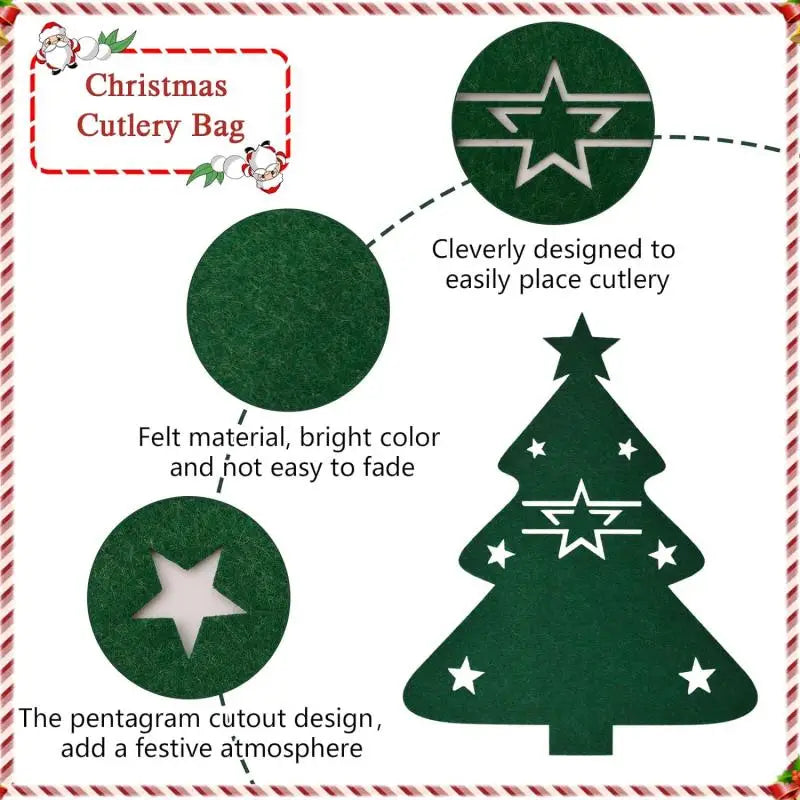 New 10-1PC Christmas Tree Cutlery Knife Fork Covers Table Decor Xmas Tableware Pocket Holder Bag New Year Xmas Party Decor Gifts