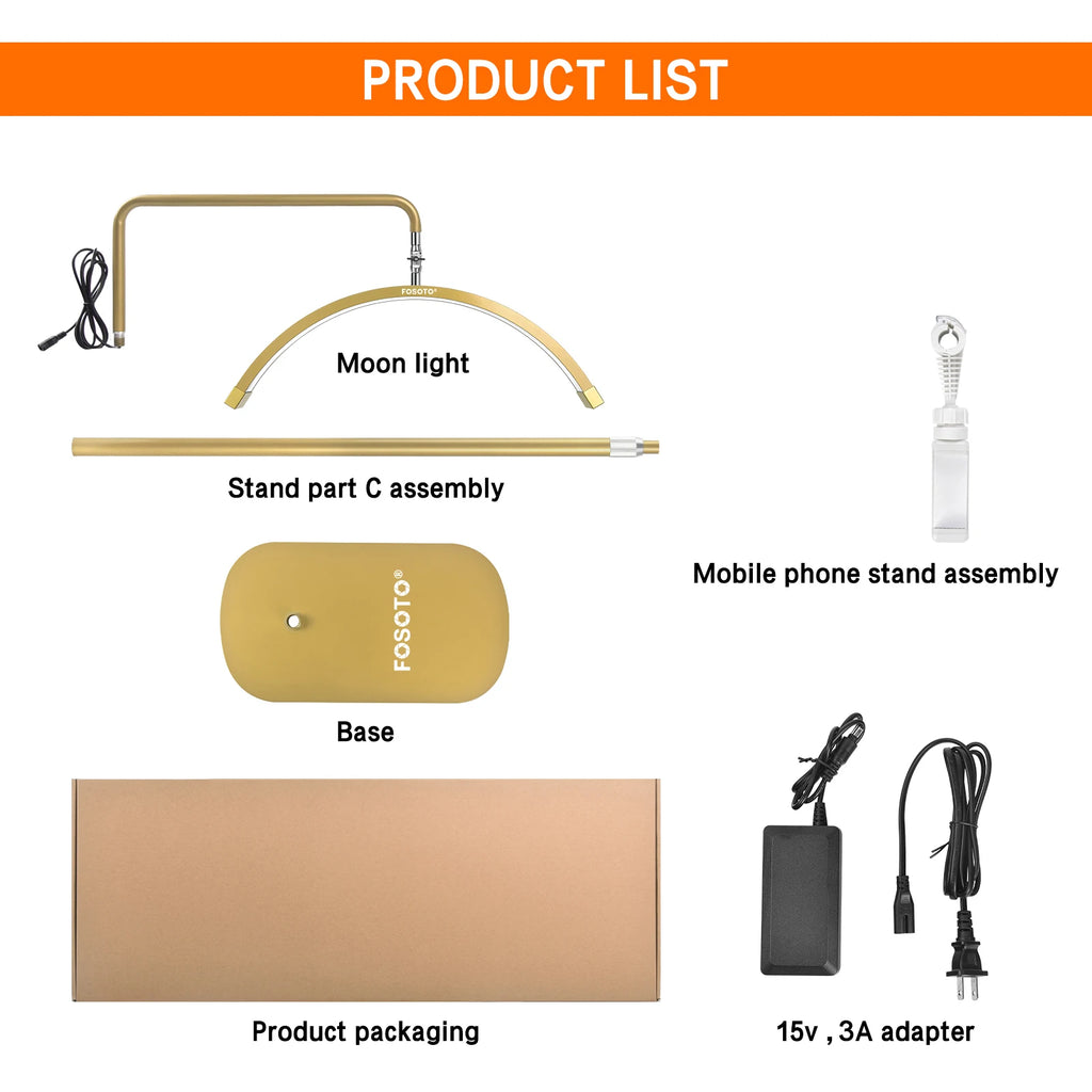 Fosoto Multifunctional Half Moon Lamp Video Ring Lash Light For Beauty Facials Salon Tatoo Live Stream Photography Photo TikTok