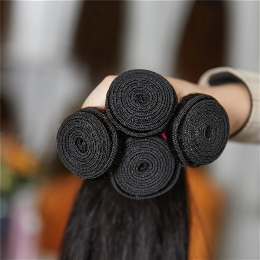 Unice Hair Straight Human Hair Bundles With Closure Natural Color 100% Human Hair 4x4 Lace Closure With 3/4 PCS Deals