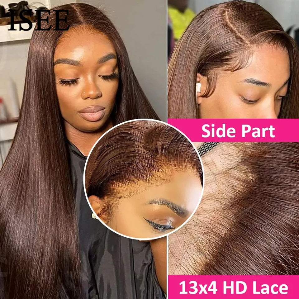 ISEE Hair Wig Brazilian Straight Chocolate Brown Lace Front Wig 13x4  Colored Wig Human Hair 4x4 Closure Wig On Sale Clearance