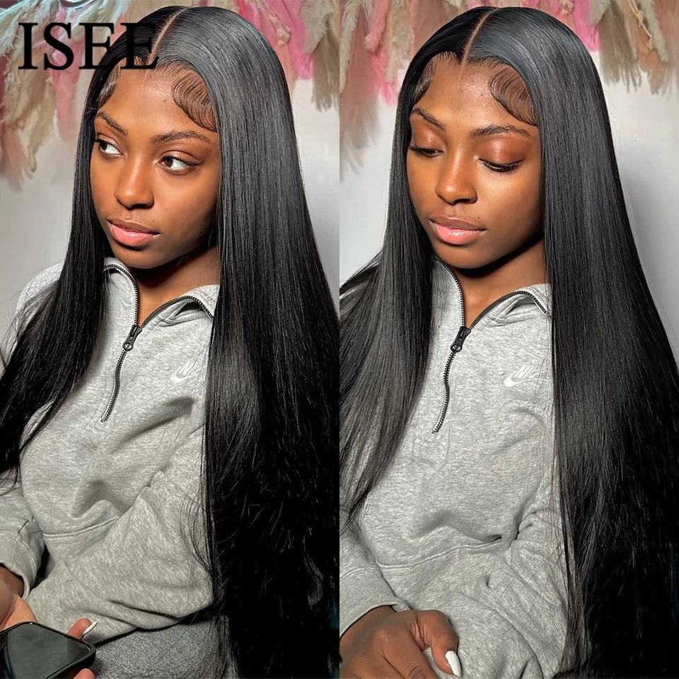 ISEE Hair Glueless Wigs Human Hair Ready To Wear Straight Glueless Preplucked Wear And Go Wigs 7x5HD Lace Front Wigs PreCut Lace