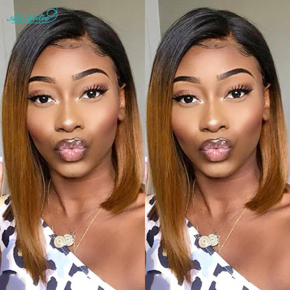 Ali Grace T1B/30 Human Hair Bob Wig 13x4 Full Lace Frontal Wigs for Women Pre Plucked Transparent Lace Frontal Short Bob Wigs