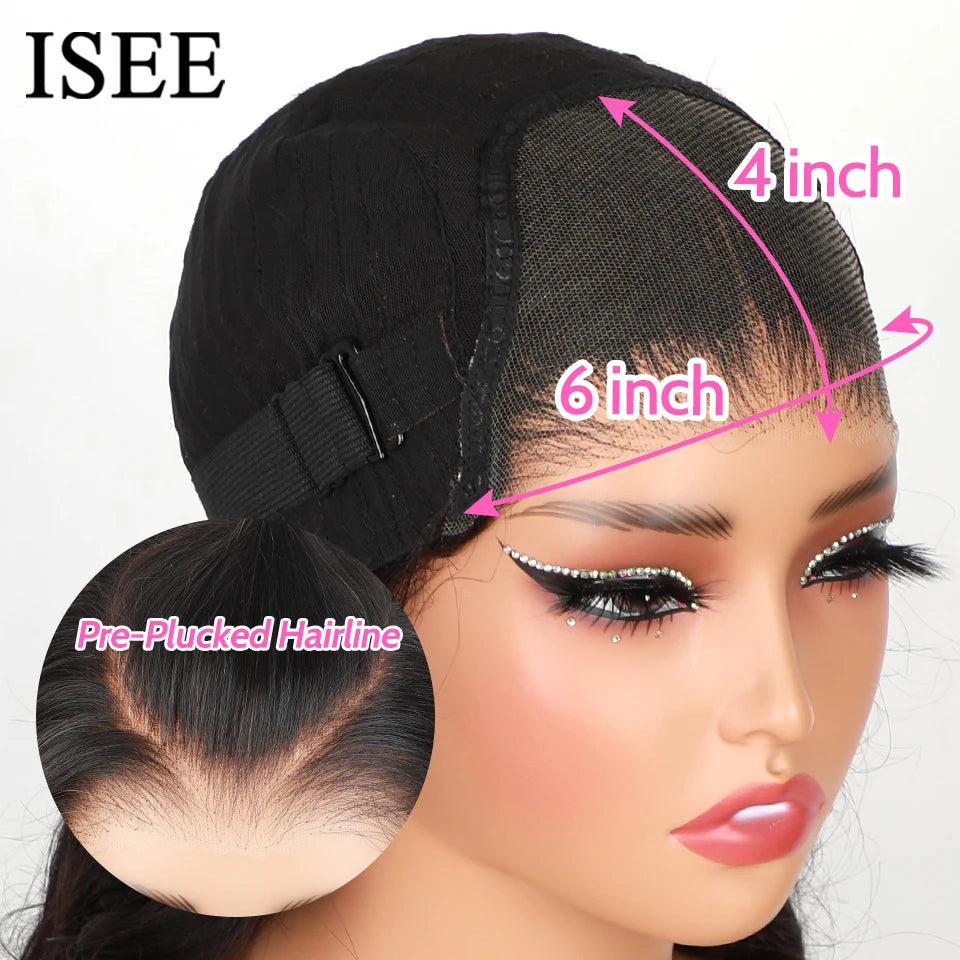 ISEE HAIR Wear And Go Glueless Human Hair Wig Bob HD Lace Straight Short Bob 7x5 Lace Frontal Pre Plucked Human Wigs Ready To Go