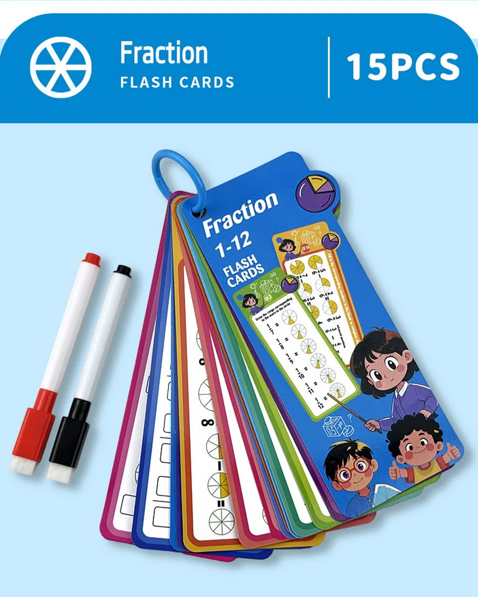 1Set(15pcs) Math Addition Subtraction Multiplication Division Fraction Erasable Reusable Number Learning Cards Teaching Tools