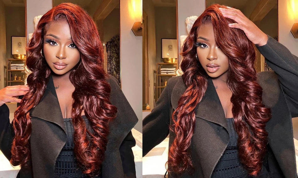 UNice Hair Reddish Brown Body Wave 13x4 Lace Front Wig Preplucked Human Hair Lace Frontal Wigs Can Do Any Part 30 Inch Long Wig