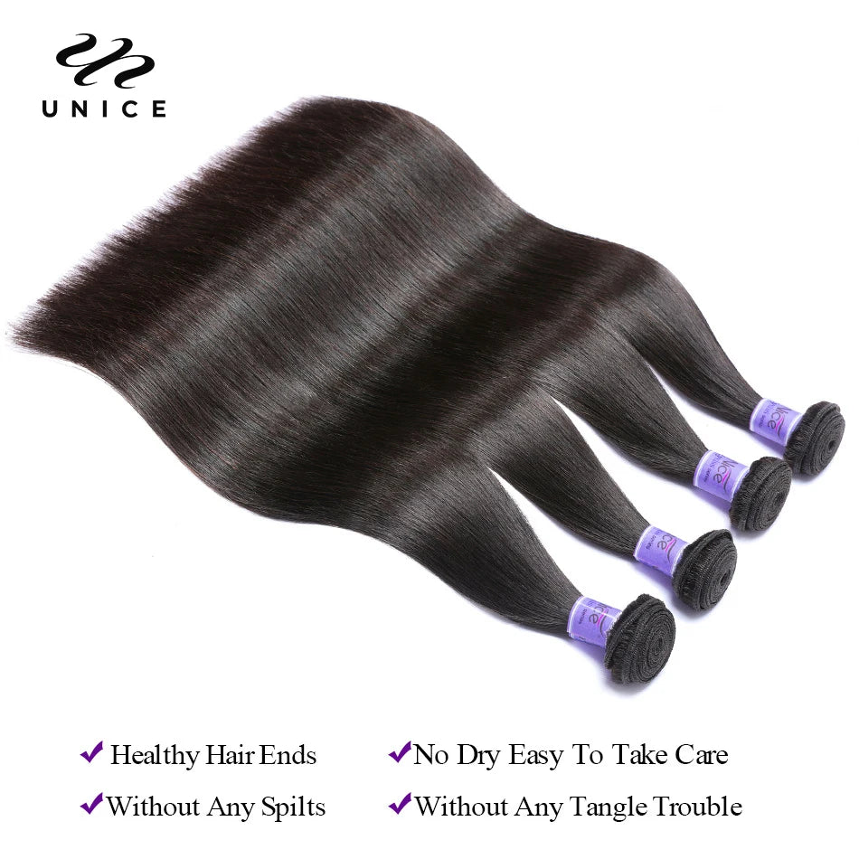 Unice hair Free Shipping Peruvian Virgin Hair With Closure 3 Bundles Peruvian Straight Hair Wefts 12A Grade Peruvian Middle Part