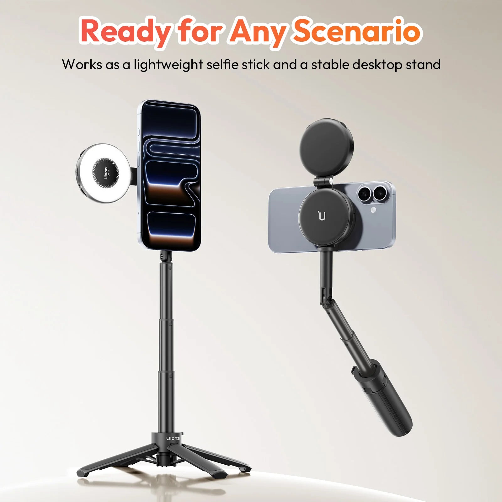 Ulanzi MT71 MagLock Mini Selfie Stick 4-Section Extendable Pole Cell Phone Accessories Tripod for Vlog Tiktok Live Streaming