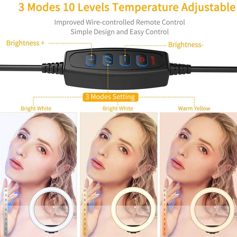 26/33cm LED Selfie Ring Lighting Light Dimmable Photographic Selfie Ring Lamp USB Remote Control Fill Light For Phone Video Live