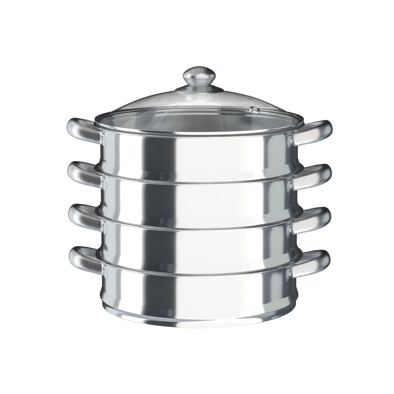 5 Tier  26/28/30/32cm Steame Cooker Steamer Pan Cook Food Veg Pot Stainless Steel Silver w/Glass Lid