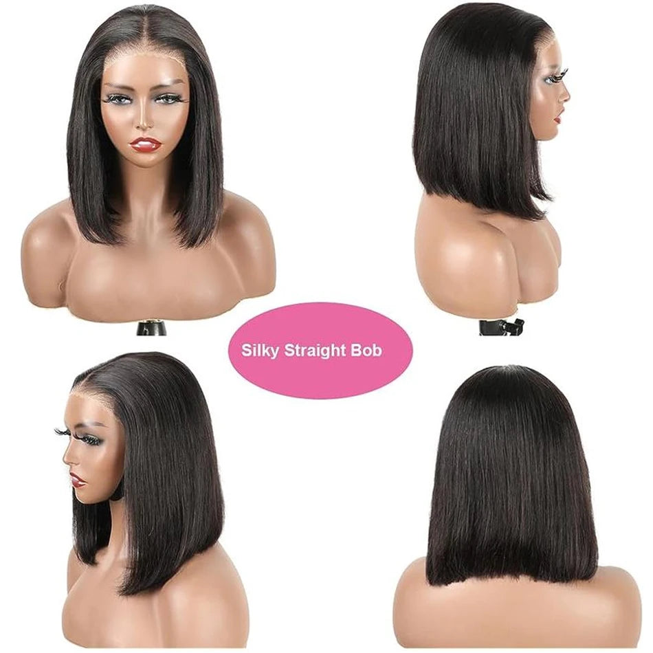 Premium 14 Inch Glueless Bob Wig - 100% Brazilian Remy Human Hair HD Lace Frontal Wig