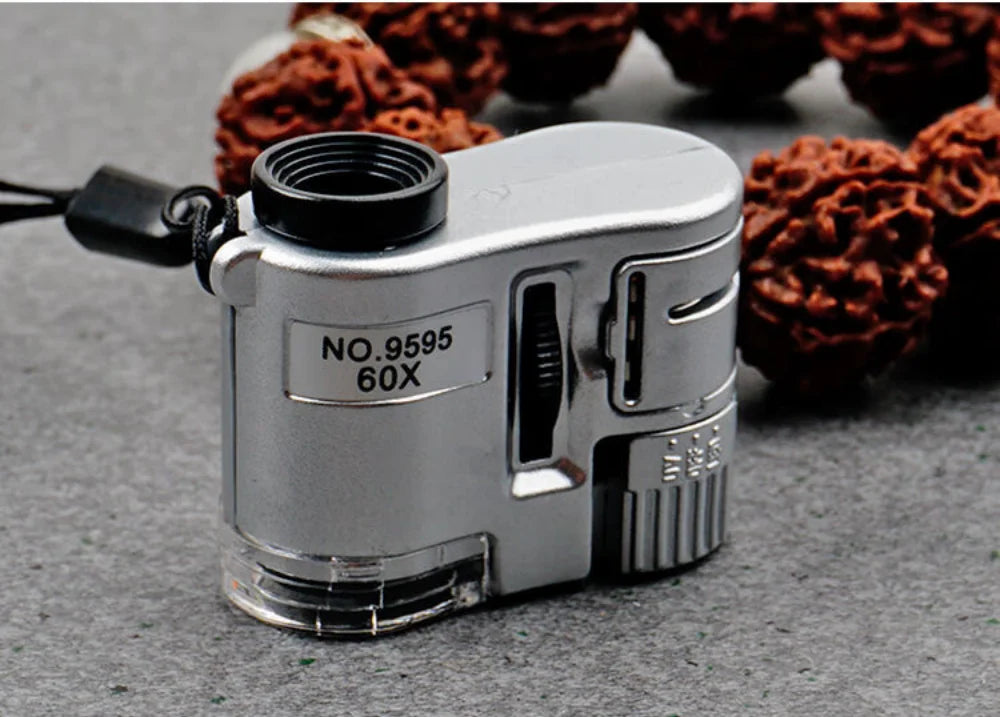 60X Handheld Magnifying Glass Mini Pocket UV Magnifier Portable Jeweler Microscope Loupe With LED Light