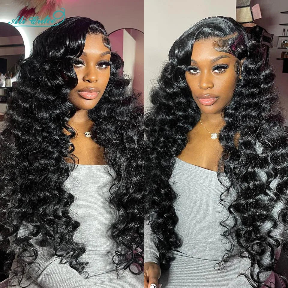Ali Grace Hair Brazilian Loose Wave Bundles With Closure Transparent 100% Remy Hair 3 Bundles With 4x4 Lace Closure Middle/Free