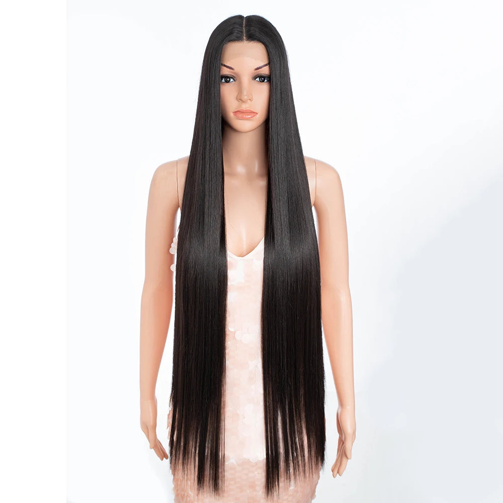 Premium 38 Inch Synthetic Lace Front Wig - Long Straight Heat Resistant Hair for Women