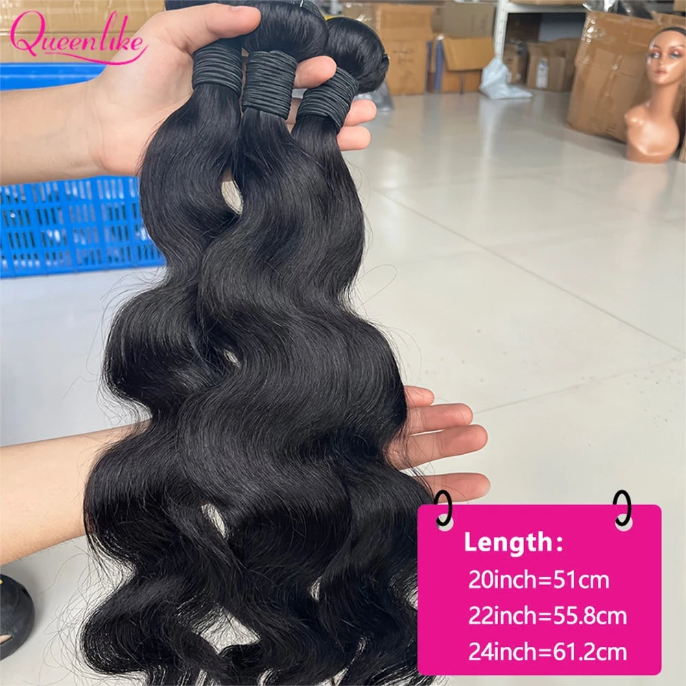24 Inch Body Wave Human Hair Bundles - 12A Brazilian Raw Hair Weave Extensions (1-3 Bundles)