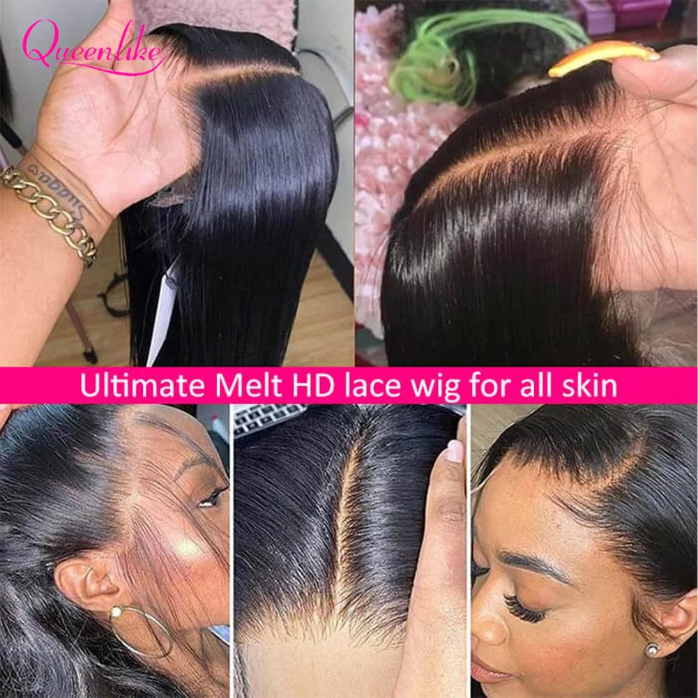 Queenlike Hair Real HD Lace Wig Raw Human Hair 13x4 Full Frontal Wigs Human Hair Straight HD Transparent Lace Human Hair Wigs