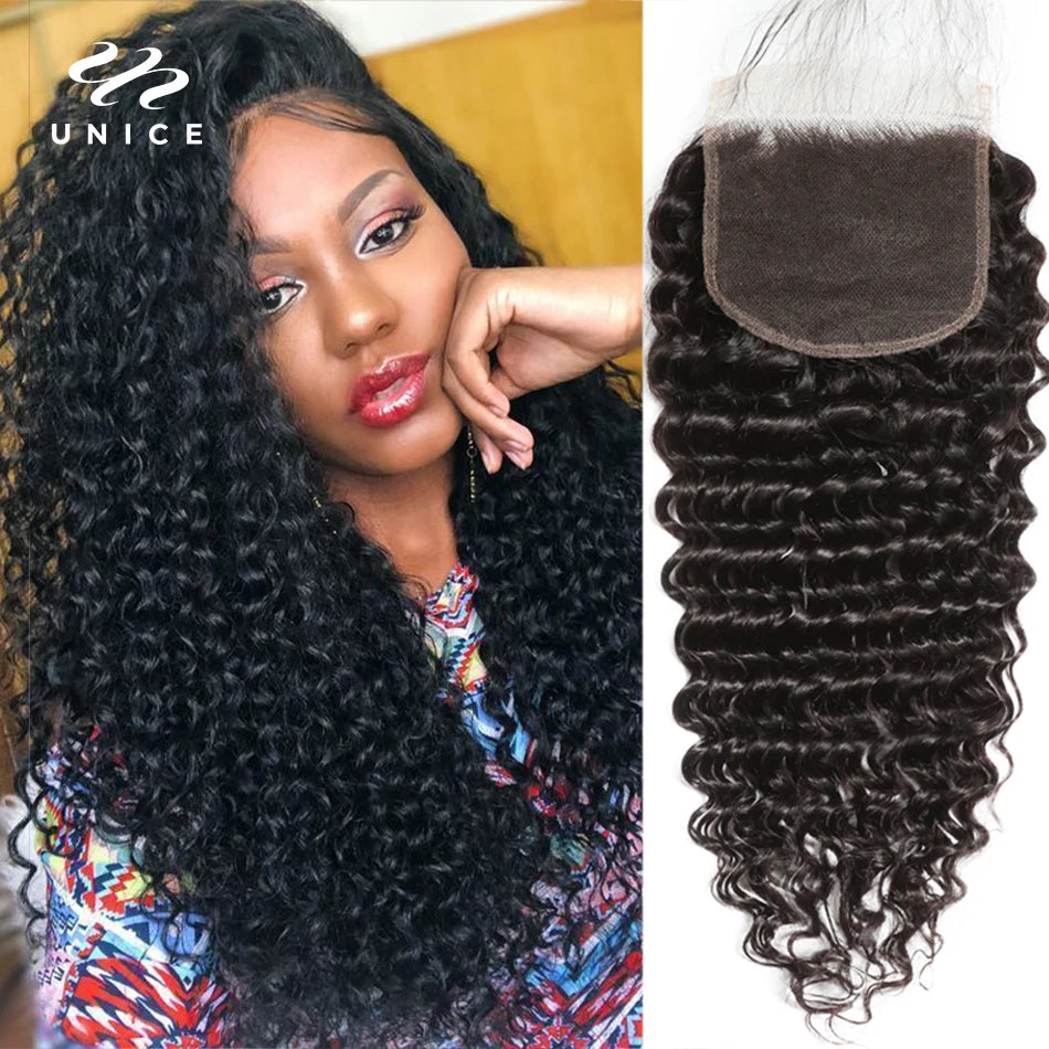 Unice Hair Deep Wave 5x5 HD Lace Closure 1PC Free Part 100% Human Hair Lace Closure 150% Density Free Shipping