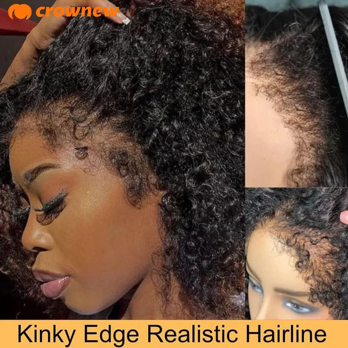 4C KinKy Edges Curly Baby Hair Natural Hairline Curly Lace Front Human Hair Wig 13X4 Hd Lace Front Human Hair Wig Preplucked Wig