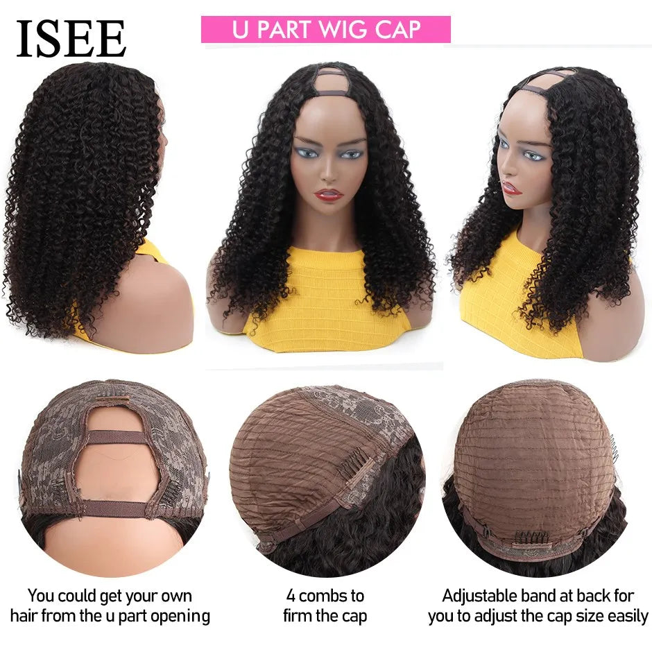 Mongolian Kinky Curly U Part Wigs Human Hair For Women 180% Density Curly 100% Human Hair Wigs ISEE HAIR U Shape Wigs No Glue