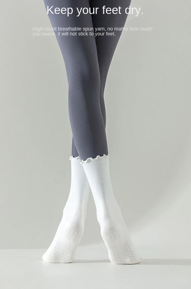 Yoga socks, boneless mid tube socks, sports anti slip thin fit, fitness Pilates combed cotton women's socks