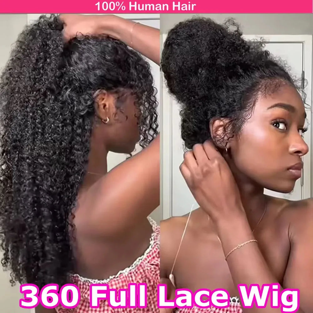 360 HD Full Lace Front Wigs Kinky Curly Human Hair Wig Pre Plucked Glueless Wig Invisible Drawstring 100% Brazilian Human Hair