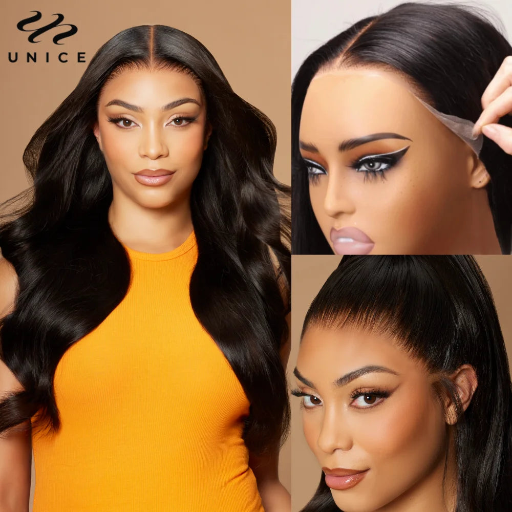 UNice Hair 13x4 Lace Frontal Wig Pre Cut Pre Bleached Pre Plucked Body Wave Human Hair Lace Wig Ready To Wear 250% Density