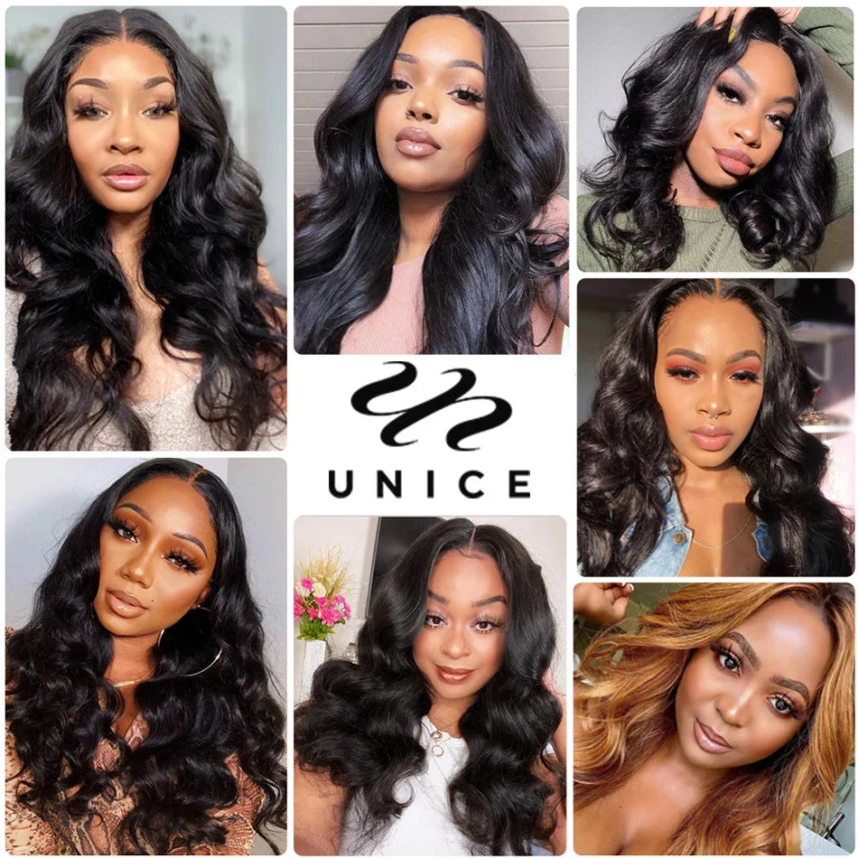 UNice Body Wave Human Hair Bundles With Closure Natural Color 100% Human Hair Bundles 3PCS With 4x1 / 4x4 / 5x5 HD Lace Closure