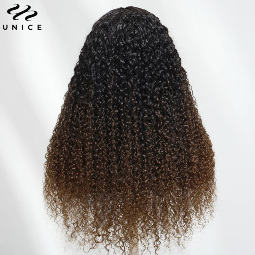 UNICE Hair Jerry Curly V Part Wig Human Hair Upgrade U Part Wig EasiContour Minimal Leave-Out Super Natural 100% Human Hair Wig