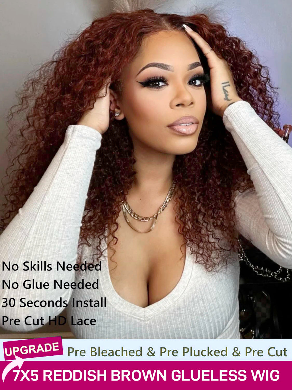 ISEE Hair Wig Reddish Brown Water Wave 7x5 Lace Front Glueless Wigs Pre Plucked Lace Pre Bleached Wear Go Human Hair Wigs