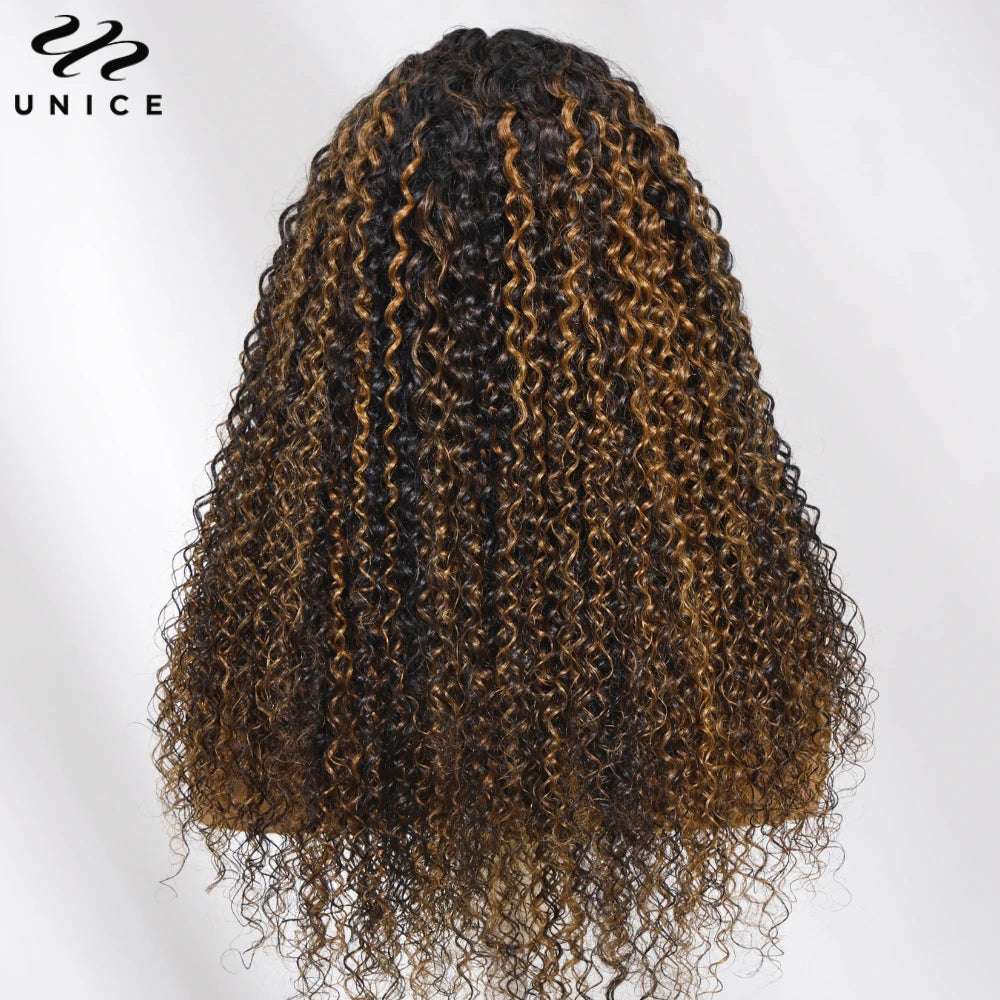 UNICE Hair Drawstring Cap Curly V Part Wig Small Head Friendly Clip-In Human Hair Wigs No Glue Minimal Leave-out 150% Densit