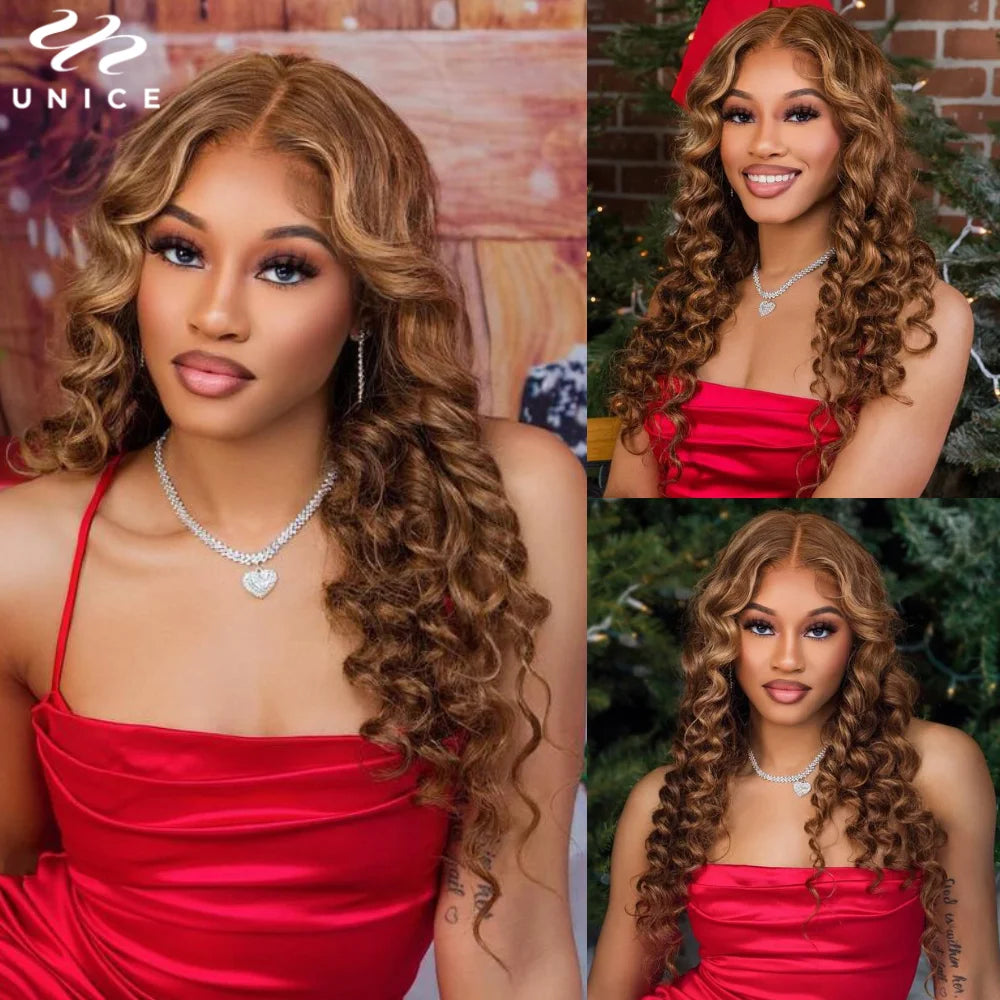 Unice Hair Blonde Highlight Body Wave Human Hair Bundles 1/3/4 Bundles 100% Human Hair Quick Weave Sew In Hair Extensions