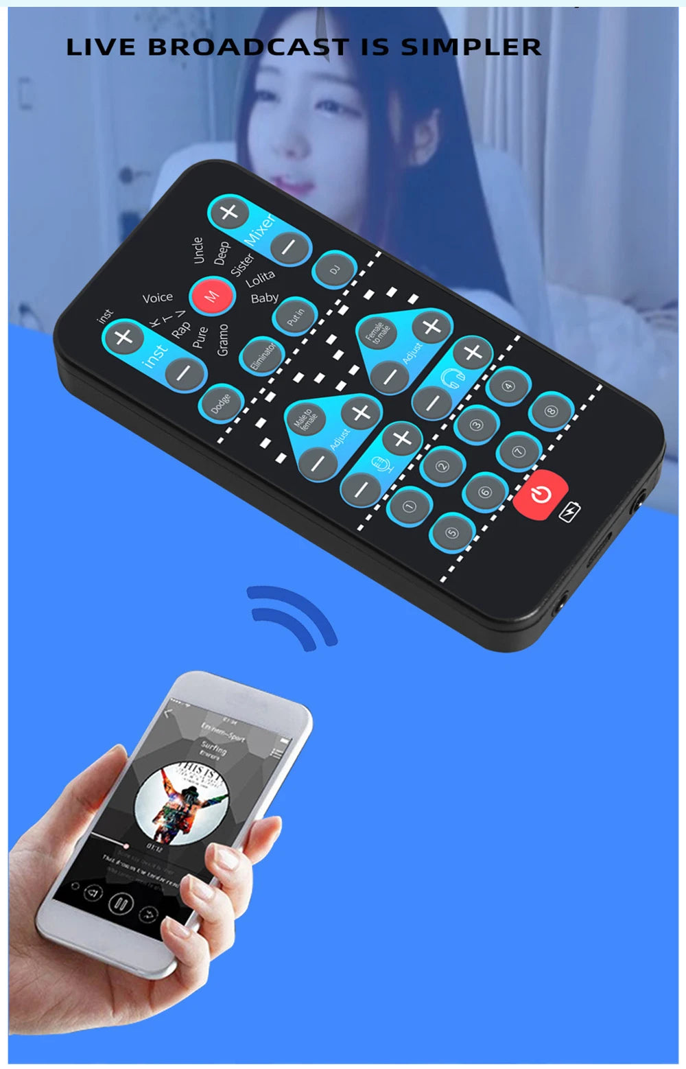 i9 Voice Changer Mini Multiple Audio Effect Bluetooth-Compatible Live Sound Cards Ultra-Thin Portable Live Sound Card Mic Tool