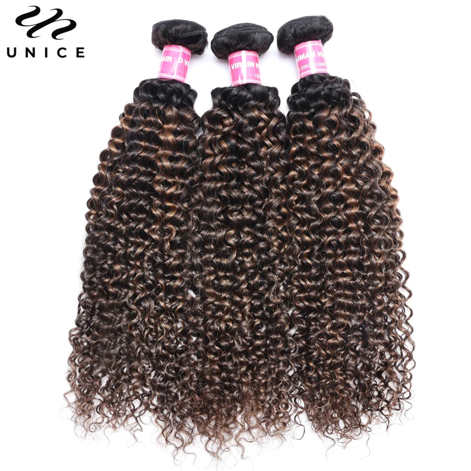 UNice Hair FB30 Highlight Mixed Brown Color Curly Bundles 100% Human Hair Bundles 1Pc 3Pcs 4Pcs Deal