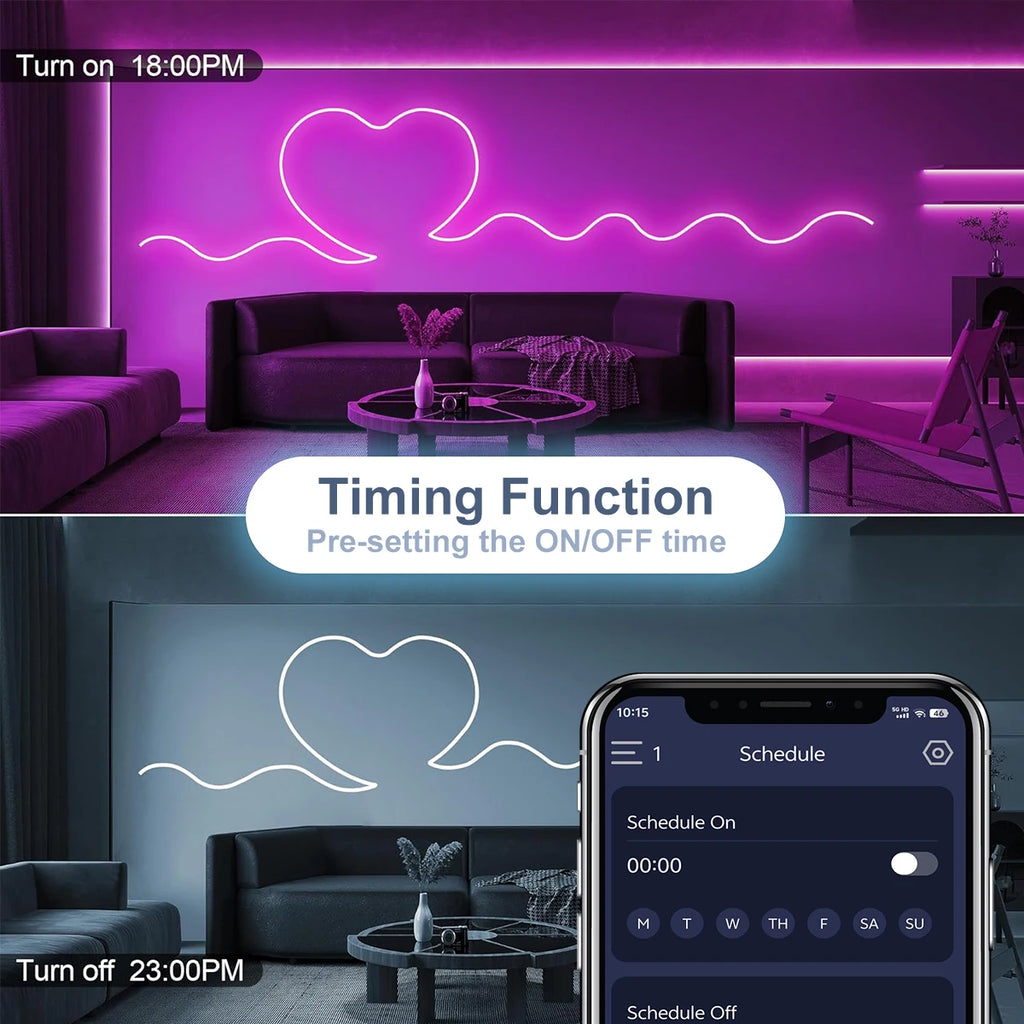 5V LED Strip Lights Bluetooth RGBIC Neon Strip Remote Control With Music Sync DIY Bedroom Home Decoration Changing Ambient Light