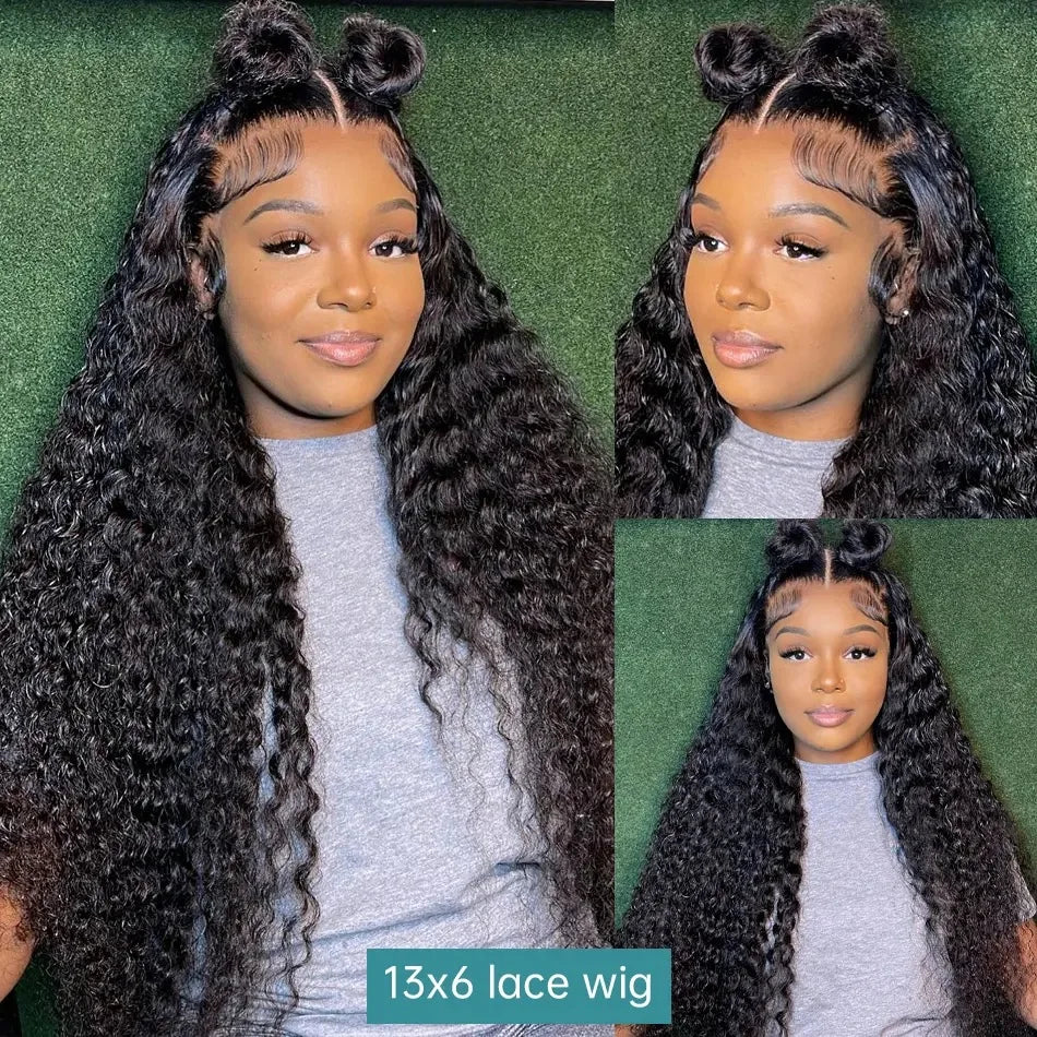 New 13x6 HD Transparent Lace Front Raw Indian Water Curly Wave Human Hair Wigs 40 Inch Long Jerry Curly Human Hair Frontal Wigs