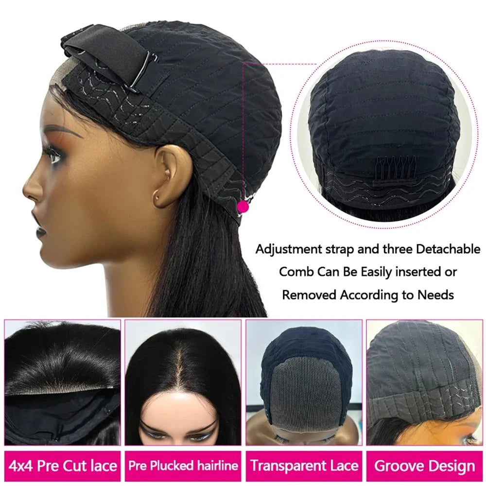 Premium Glueless Human Hair Wig 4x4 HD Lace Bob 12 Inch - Brazilian Straight Remy Hair