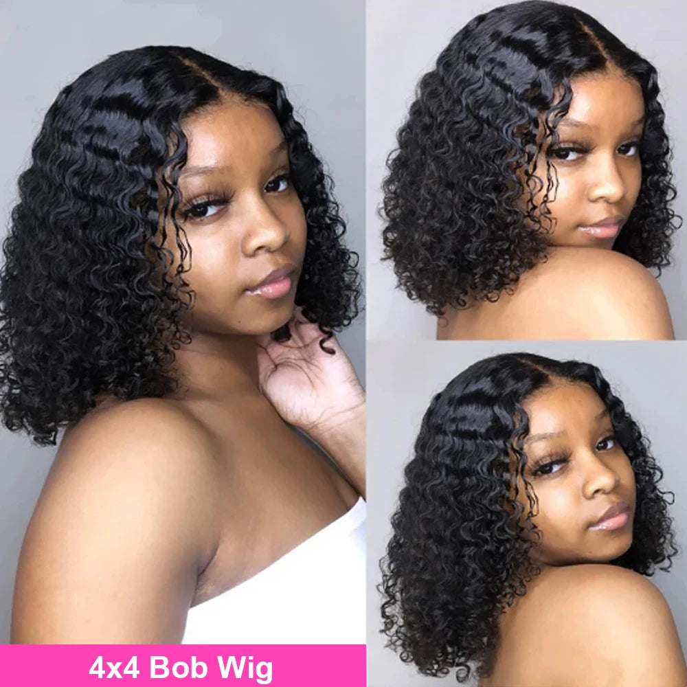 Brazilian Deep Wave Bob Wig - 100% Human Hair Lace Front Wig for Women