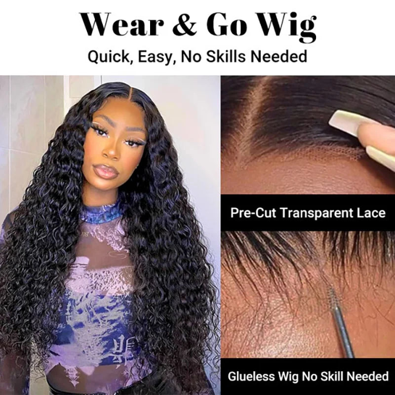 Wear And Go Pre Cut PrePlucked Glueless Wig ISEE Hair Deep Wave Lace Front Human Hair Wig HD Transparent Lace Closure Curly Wigs