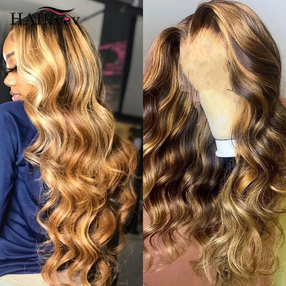 Premium HD Lace Frontal Wig - Honey Blonde Highlight Body Wave Human Hair Wig 13x4 13x6 Glueless Pre-Plucked