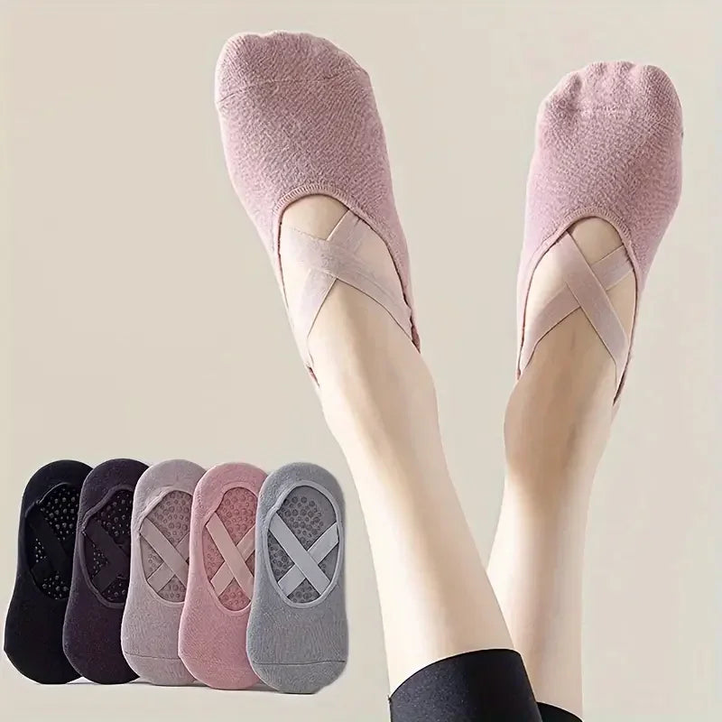 1-5 Pairs of Women's Non-Slip Yoga Socks for Dance Pilates Gym Breathable Cotton No-Show Socks with Silicone Grip Indoor Workout