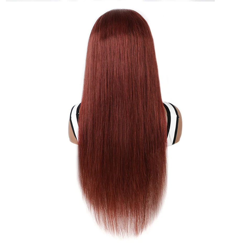 ISEE HAIR Reddish Brown #33 Color Glueless13x6 Straight Lace Frontal Wigs Pre Plucked Wigs Invisi Draw Strings Human Hair Wigs