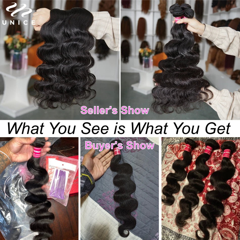 UNICE HAIR 4x4 Lace Closure With Malaysian Body Wave 3/4 Bundles with Lace Closures With Remy Hair Human Hair Bundles