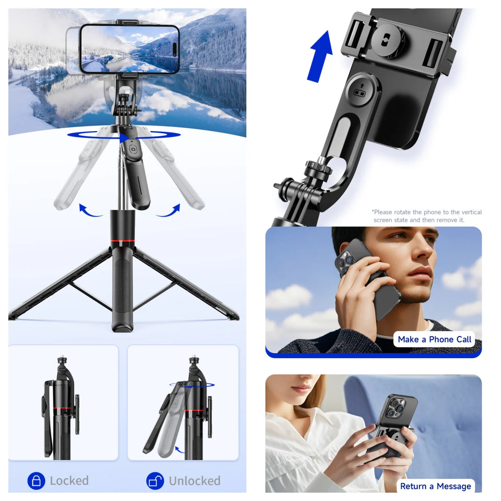 FANGTUOSI New 1.7M Wireless Selfie Stick Tripod Foldable Stand For Gopro Action Cameras Smartphones Balance Steady Shooting Live