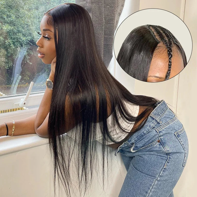 Isee Silky Straight U Part Wigs For Women Glueless Malaysian Straight 100% Human Hair Wigs 180% Density  U Shape Wigs