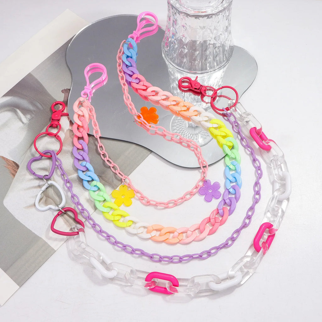 Doulbe Layered Pink Color Strawberry Resin Chain Keychains Women Girls Hip Hop Waist Chain Pants Trousers Chain Bohemian Jewelry