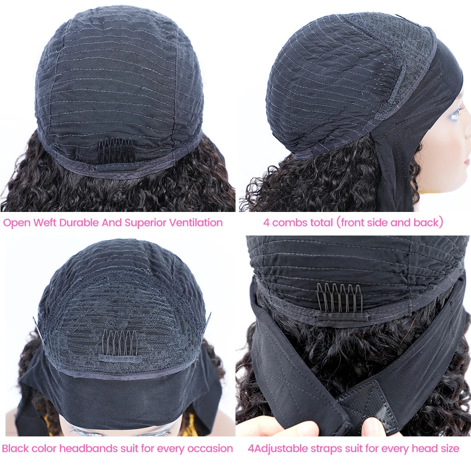 ISEE Hair Headband Wig Human Hair Kinky Curly Scarf Wigs For Women Brazilian Curly Wigs on Sale No Glue No Gel Full Machine Wigs