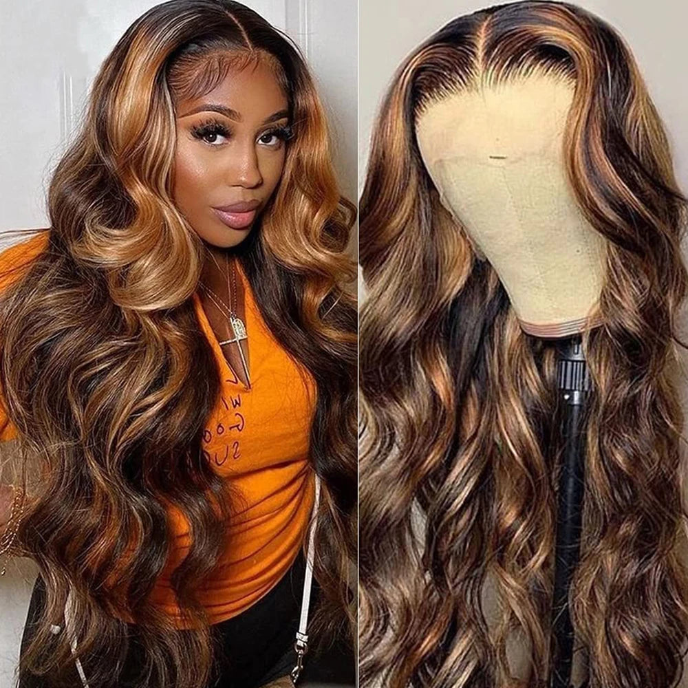 Premium HD Lace Frontal Wig - Honey Blonde Highlight Body Wave Human Hair Wig 13x4 13x6 Glueless Pre-Plucked